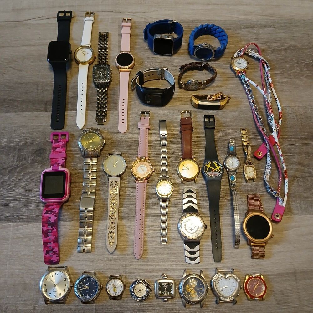 Huge Watch Lot of 25+ Mixed Brands Vintage & Modern Parts/Repair Untested-Box 48